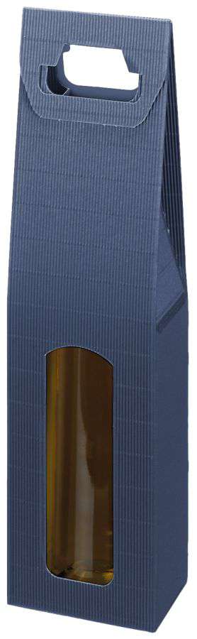 Geschenkbox offene Welle mit Tragegriff und Fenster 1er Wein/Sekt dunkelblau