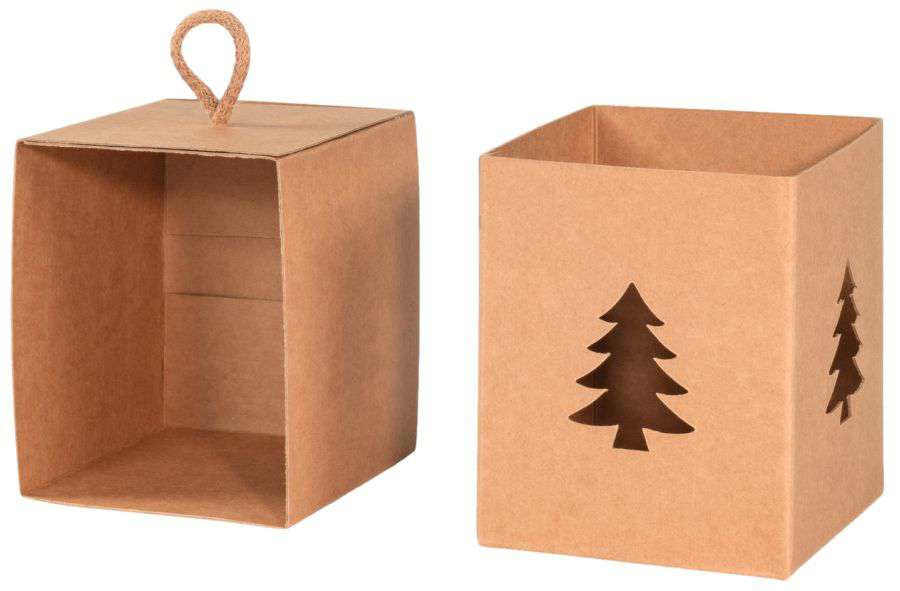 Geschenkbox Allrounder Natur mit Stoffhenkel und Fenster "Tannenbaum" 100 x 100 x 120 mm