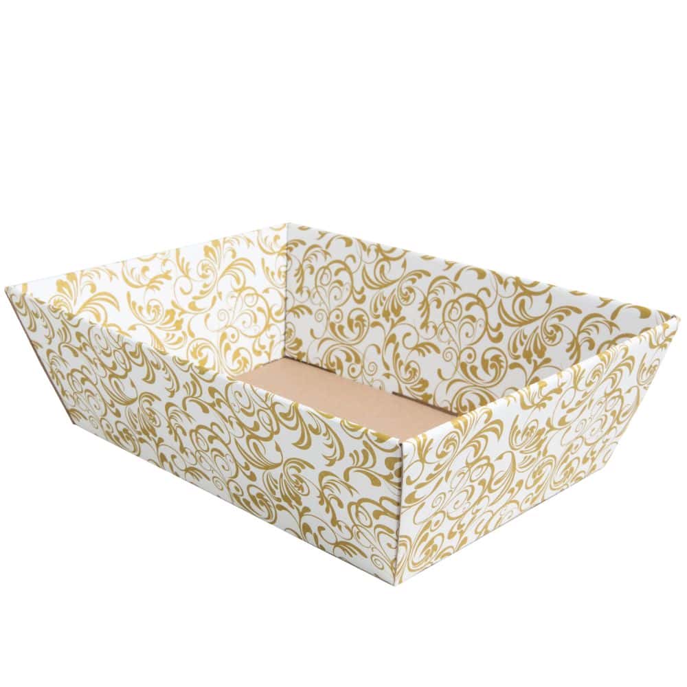 Präsentkorb viereckig 200 x 275 x 80 mm Weiß-Gold