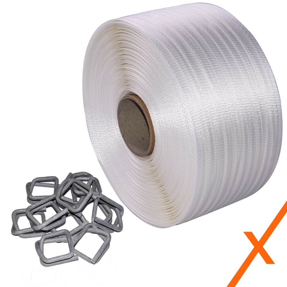 Set Gewebtes Umreifungsband 16 mm + Metallklemmen