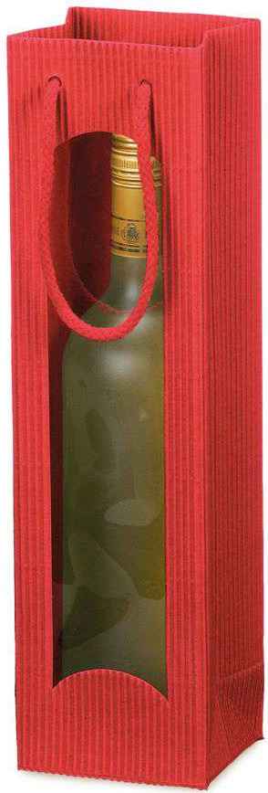 Geschenktüten offene Welle mit Fenster 1er Wein/Sekt Rot
