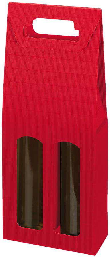 Geschenkbox offene Welle mit Tragegriff und Fenster 2er Wein/Sekt rot