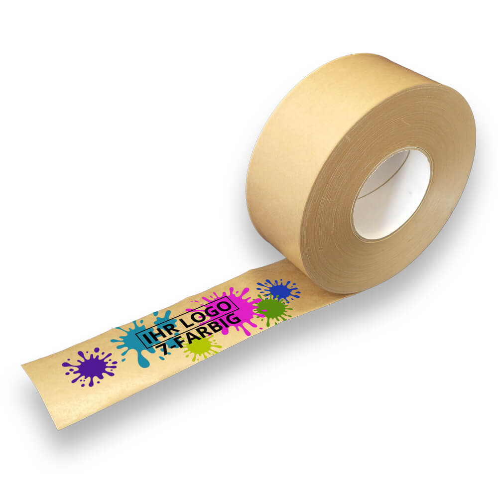 Nassklebeband Stärkeleim individuell bedruckt braun, 70 mm x 200 m, 7-farbig