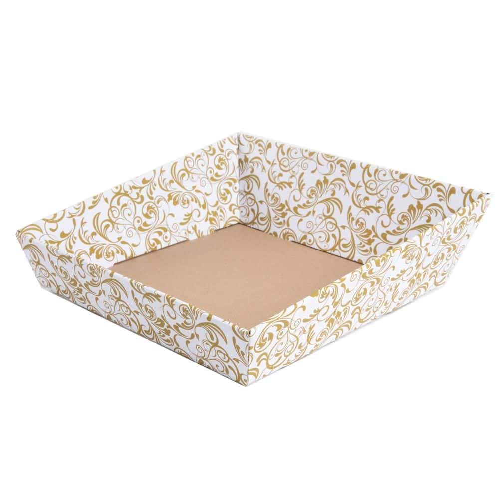 Präsentkorb quadratisch 230 x 230 mm Weiß-Gold