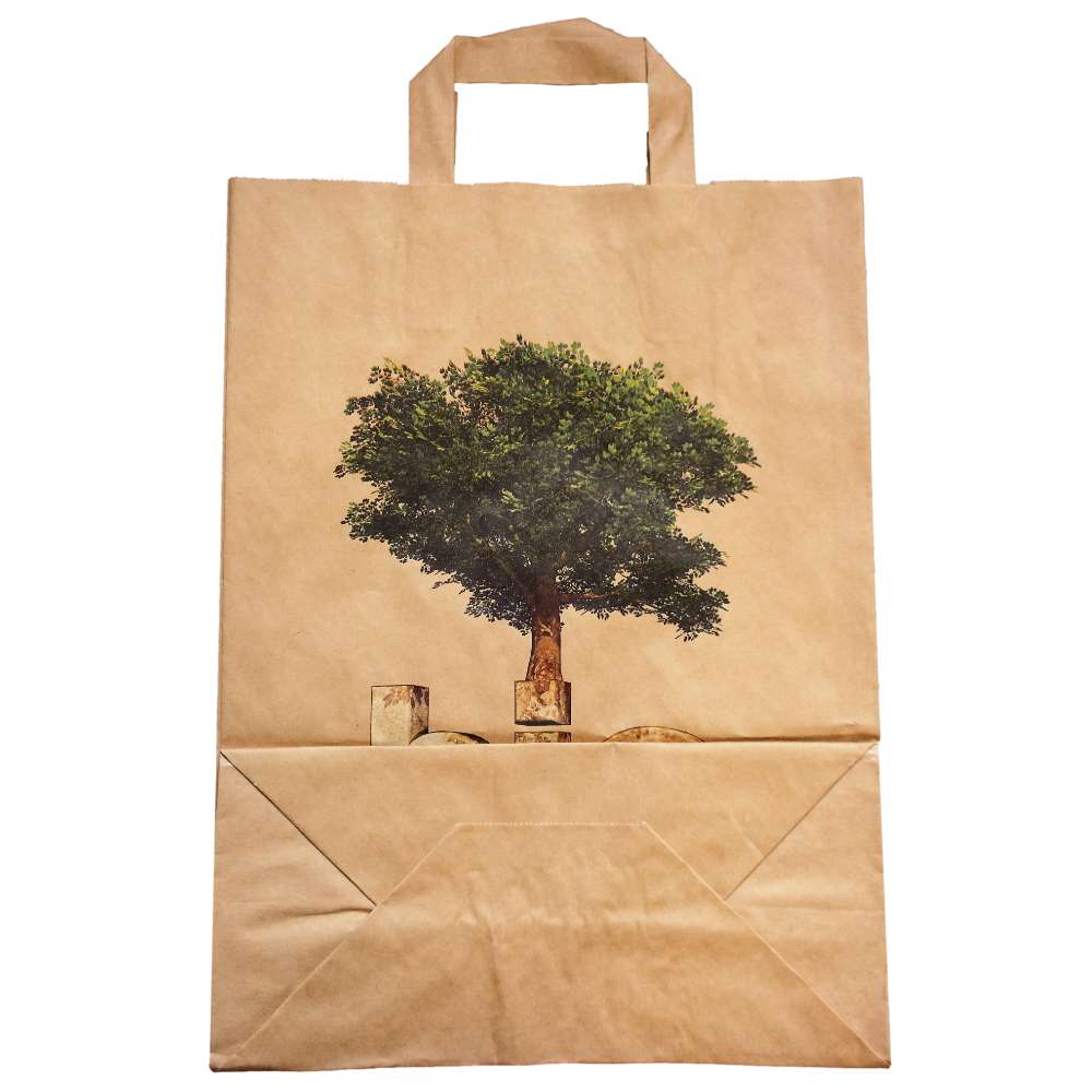 braune Kraft Papiertragetasche bedruckt, 260 + 120 x 350 mm *Bio*