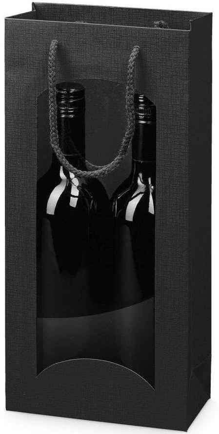 Geschenktüten Strukturprägung mit Fenster 2er Wein/Sekt Schwarz