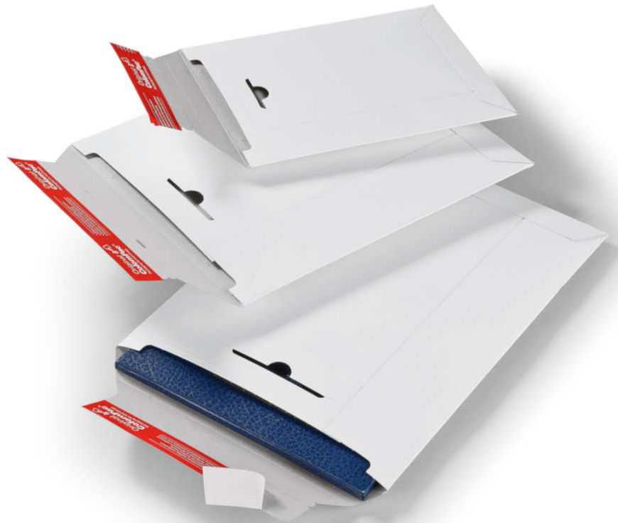 Versandtasche aus weißer Vollpappe 245 x 345 x 0-30 mm