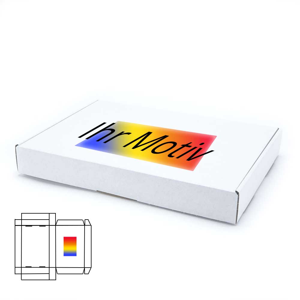 350 x 250 x 50 mm Maxibrief Karton, weiß (Außenmaß) mit Digitaldruck 1-seitig bedruckt freie Positionierung - Druckfläche bis 30 %