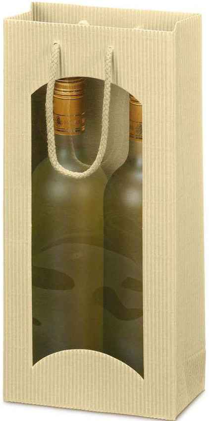 Geschenktüten offene Welle mit Fenster 2er Wein/Sekt Creme