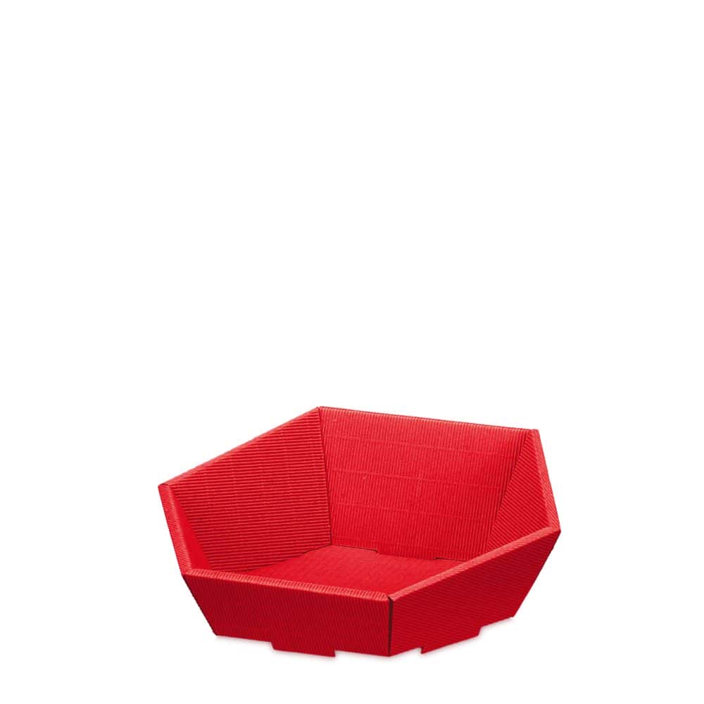 Präsentkorb sechseckig offene Welle 290 x 270 x 60/105 mm (klein) Rot
