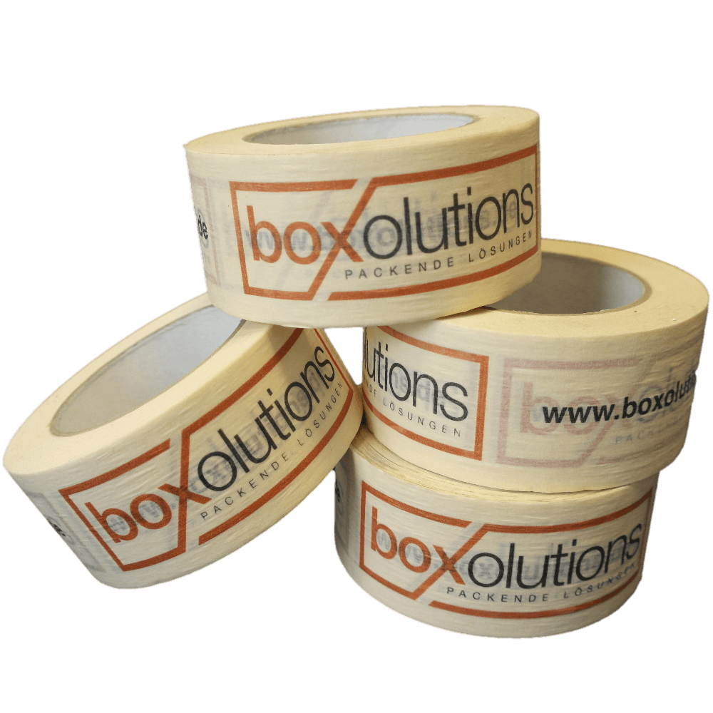 Papierklebeband weiß, individuell bedruckt, Naturkautschuk, 50 mm x 50 m, 90 µ, 2-farbig