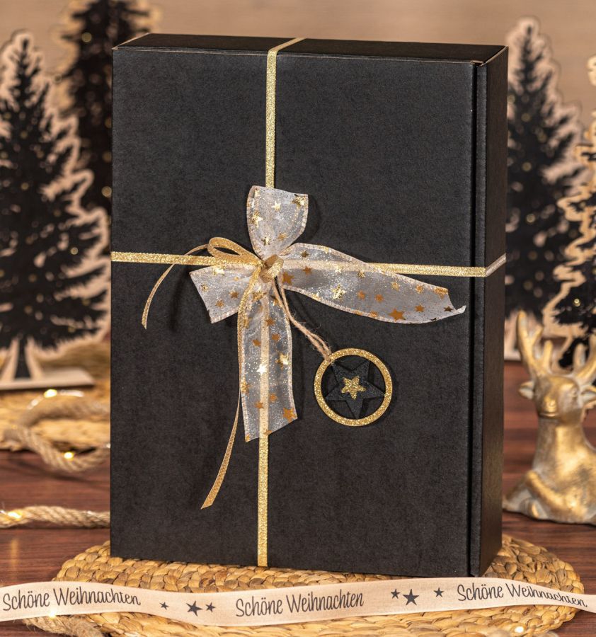 Geschenkbox schwarz/natur 3er Wein/Sekt