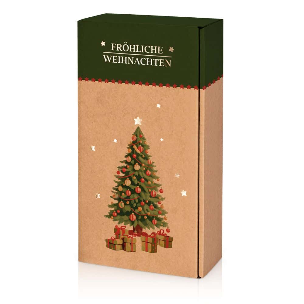 Geschenkbox Natur "Fröhliche Weihnachten" 2er Wein/Sekt Geschenkbox Natur "Fröhliche Weihnachten" 2er Wein/Sekt