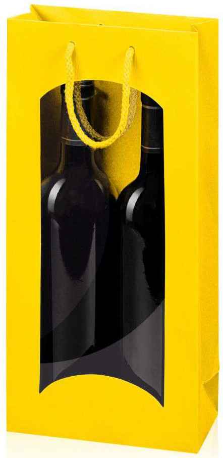 Geschenktüten Streifenprägung mit Fenster 2er Wein/Sekt Gelb