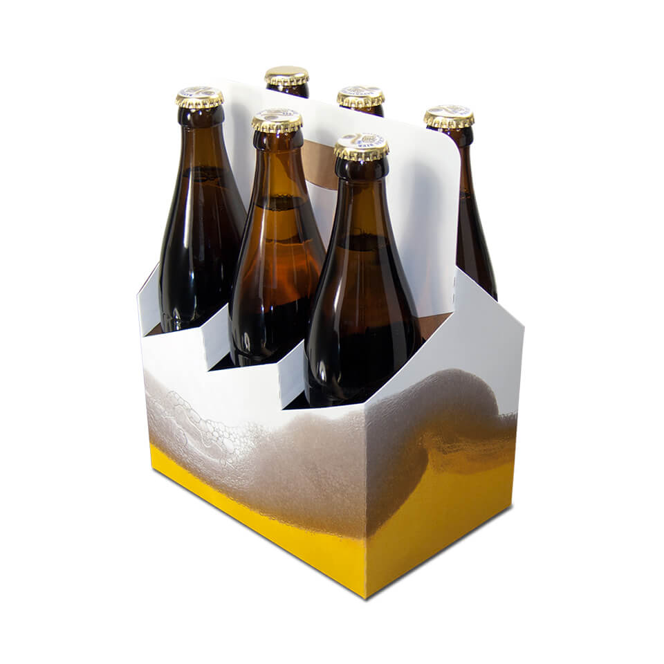 Bierträger 0,5 l Sixpack mit neutralem Druck, Schaumkrone