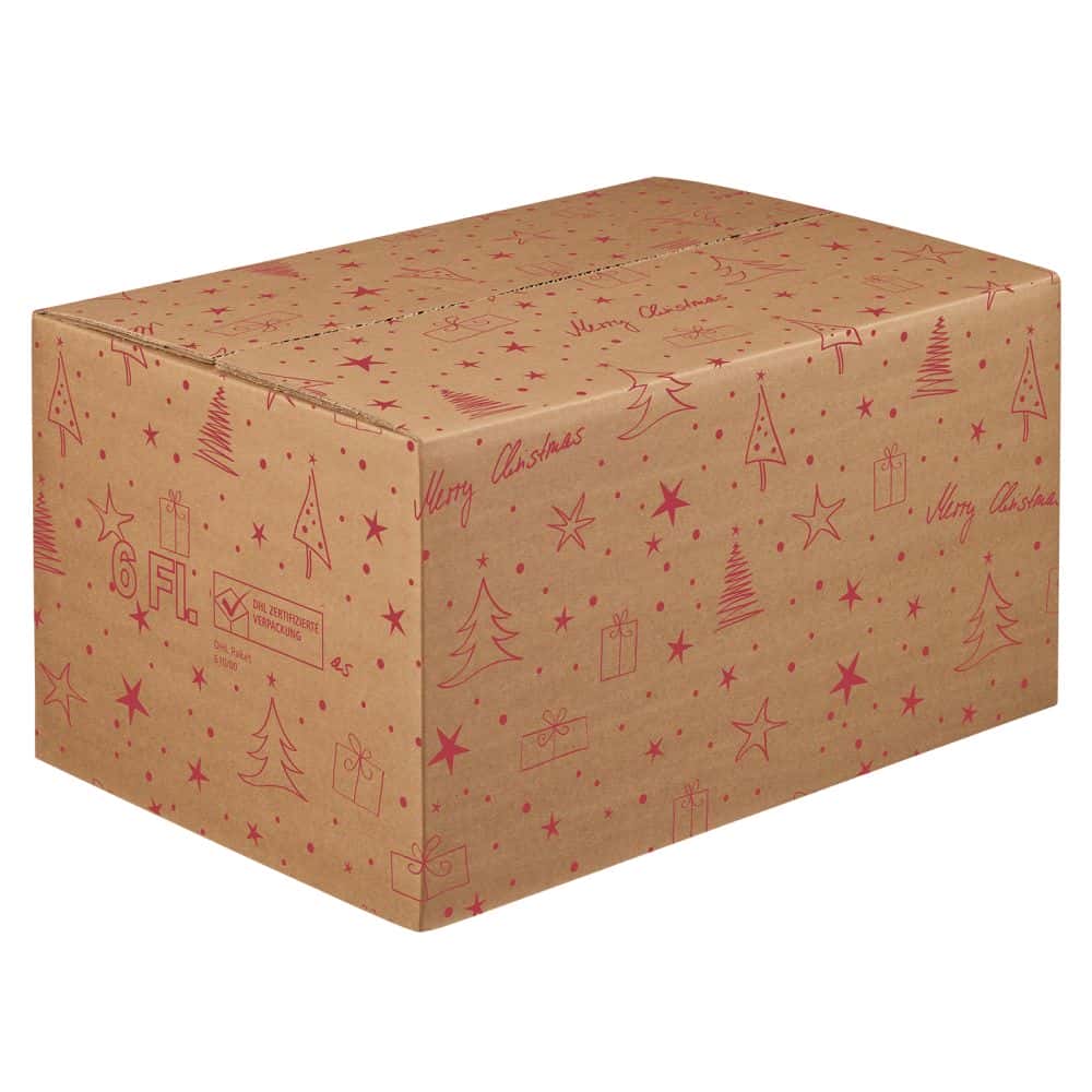 Versandkarton "DU-LOG®" (DHL/PTZ-geprüft) "X-Mas" 6er Wein/Sekt - nur Umkarton