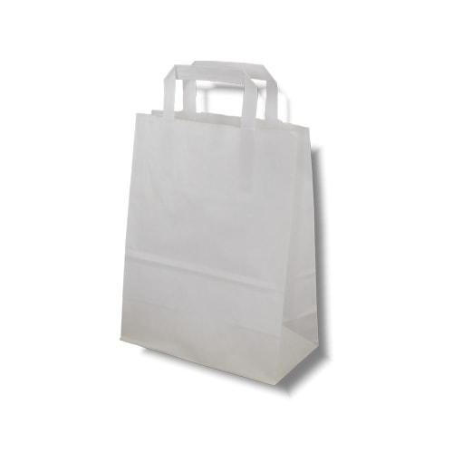Papiertüten weiß, Flachhenkel, Kraftpapier, 220 + 110 x 280 mm