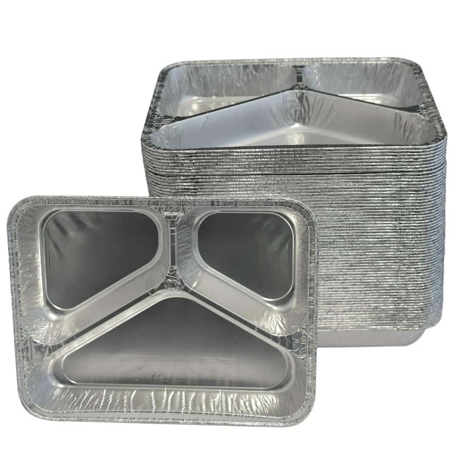 Aluschale, Menü- eckig 227 x 177 x 30 mm (3-geteilt) (R881G) (ca. 380 + 220 + 148 ml)