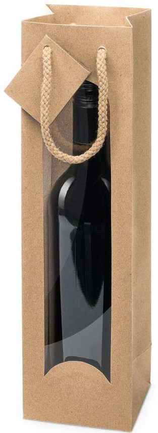 Tragetasche Kraftpapier Natur mit Fenster 1er Wein/Sekt