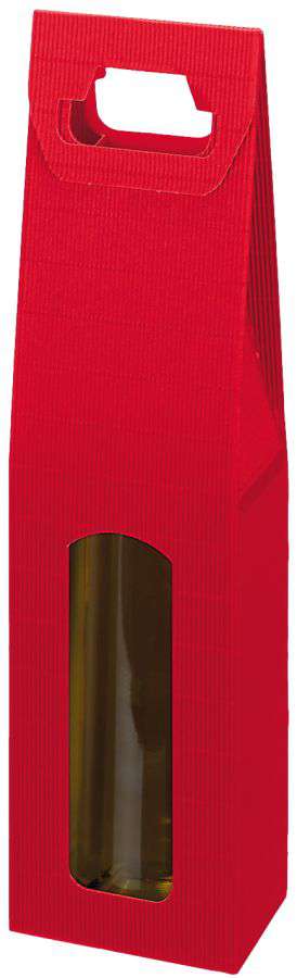 Geschenkbox offene Welle mit Tragegriff und Fenster 1er Wein/Sekt rot