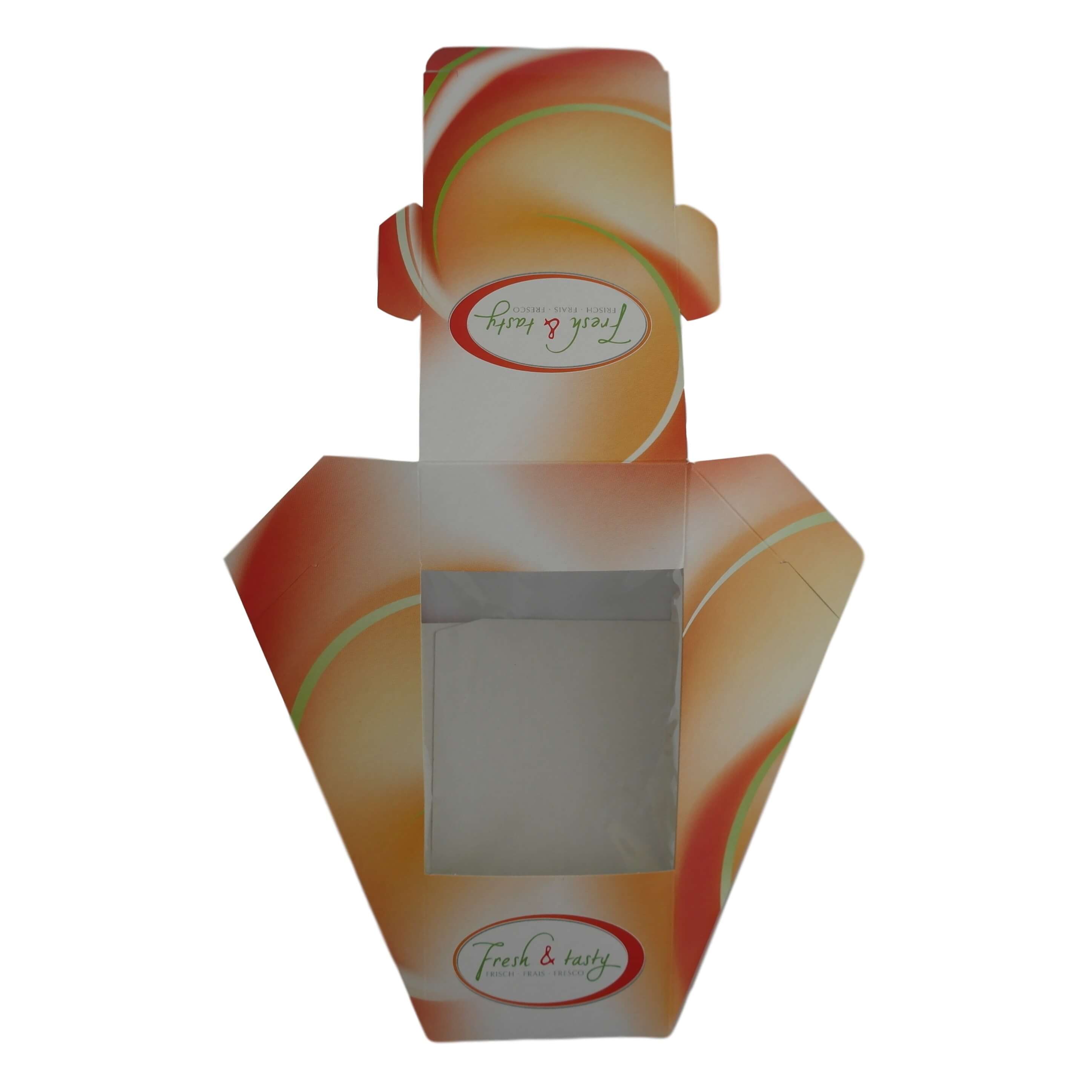 Sandwichbox Pappe 120 x 72 x 120 mm (neutraler Druck, Fresh & Tasty)