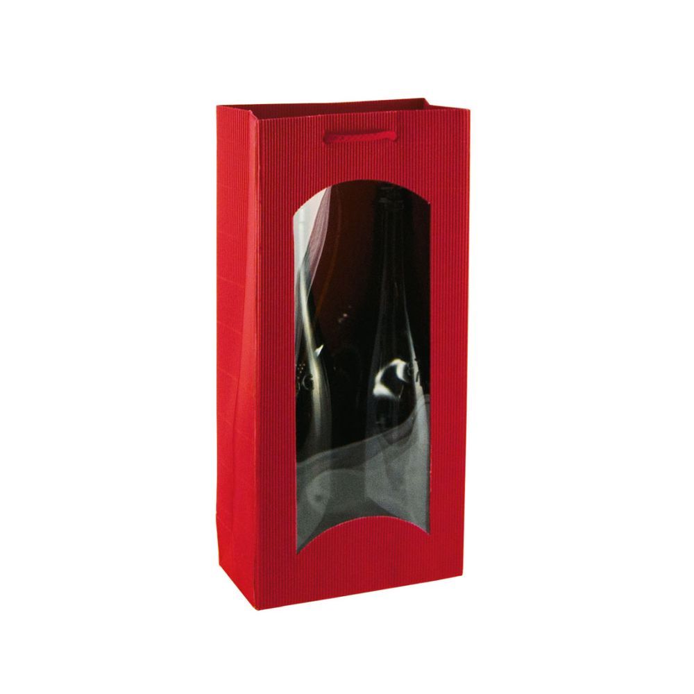 Geschenktüten offene Welle, Kordel und Folienfenster, 170 x 85 x 360 mm, rot