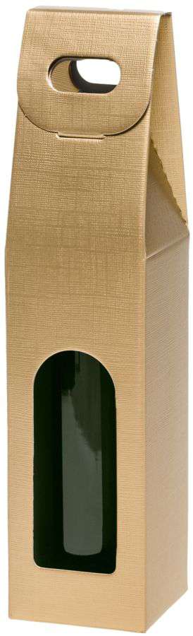 Geschenkbox Strukturprägung mit Tragegriff und Fenster 1er Wein/Sekt gold/weiß