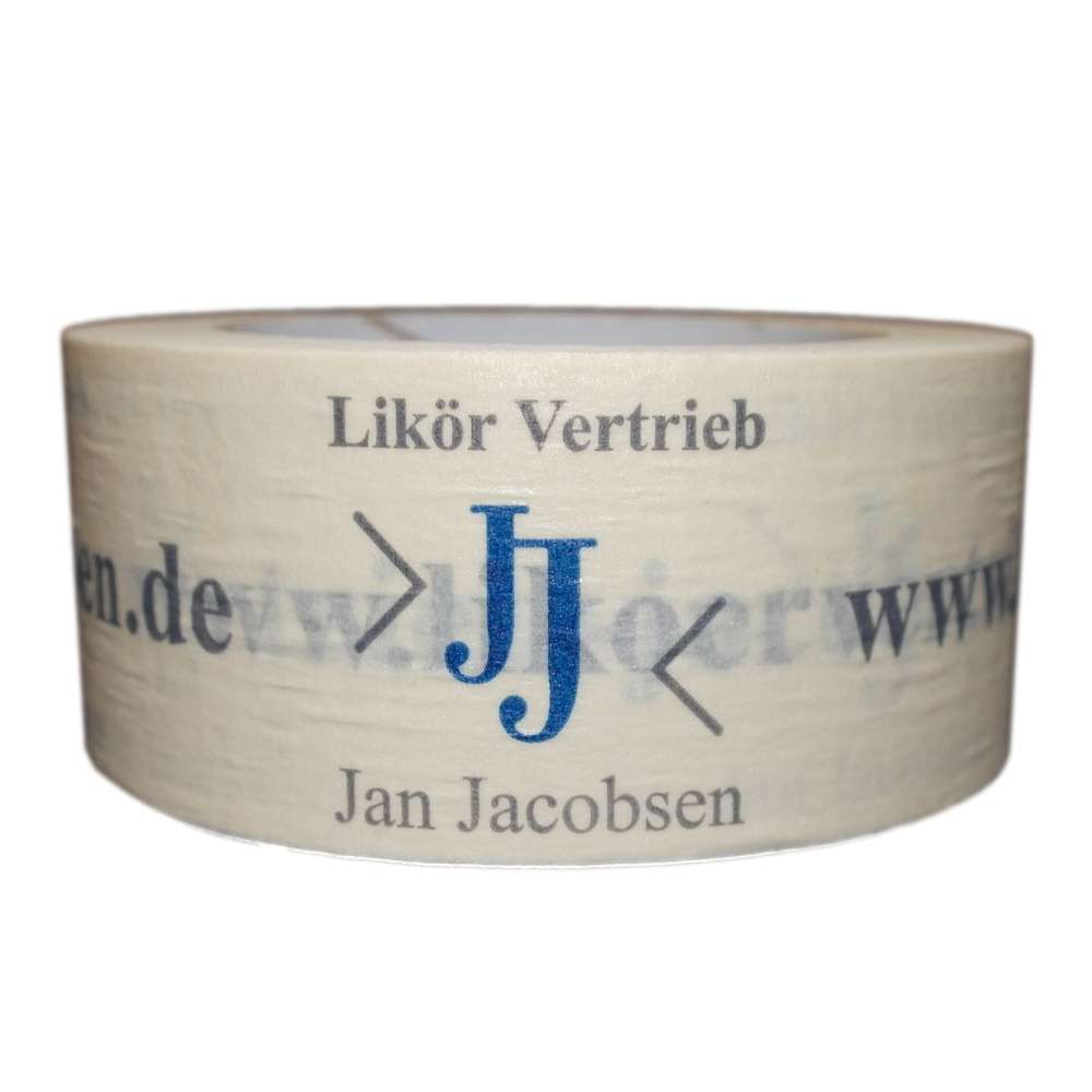 Papierklebeband weiß, individuell bedruckt, Naturkautschuk, 50 mm x 50 m, 90 µ, 2-farbig