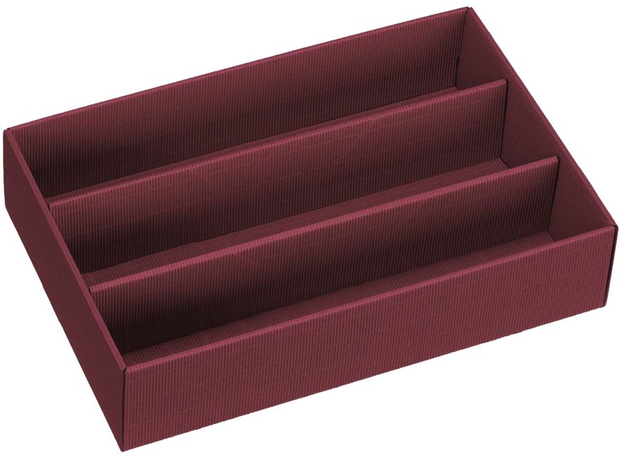 Geschenkbox Schatulle offene Welle 3er Wein/Sekt - nur Boden bordeaux