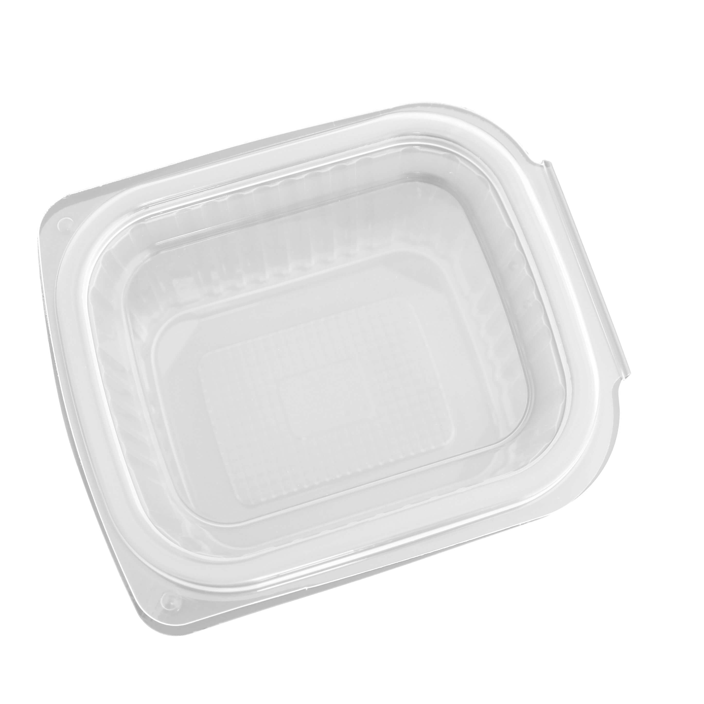 transparenter eckiger Feinkostbecher PP mit Klappdeckel 375 ml (127 x 105 x 61 mm)