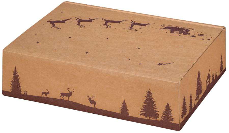 Geschenkbox Natur "Weihnachtsschlitten" 3er Wein/Sekt