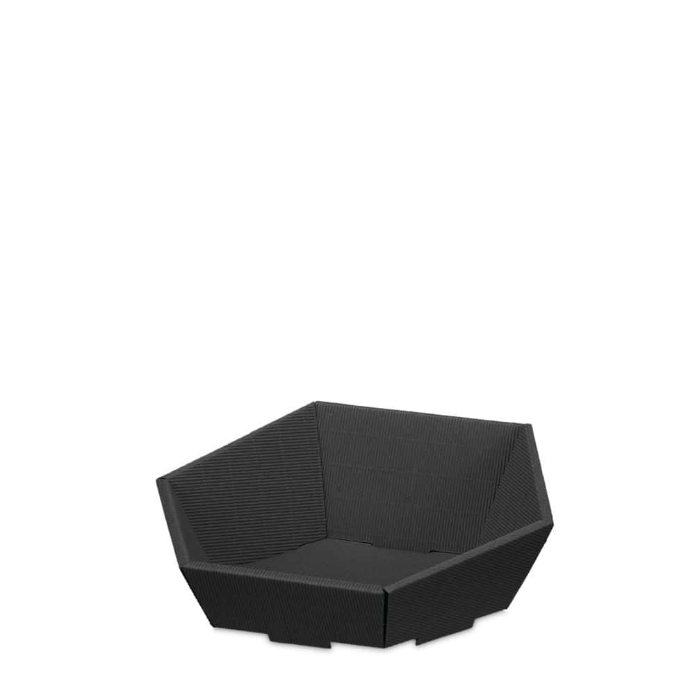 Präsentkorb sechseckig offene Welle 290 x 270 x 60/105 mm (klein) Schwarz
