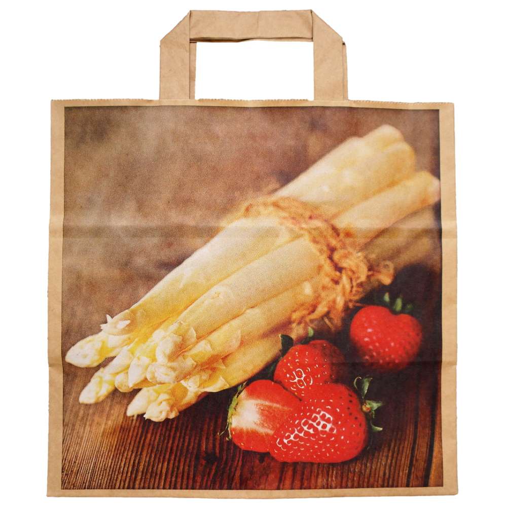 braune Kraft Papiertragetasche bedruckt, 260 + 170 x 250 mm *Spargel*
