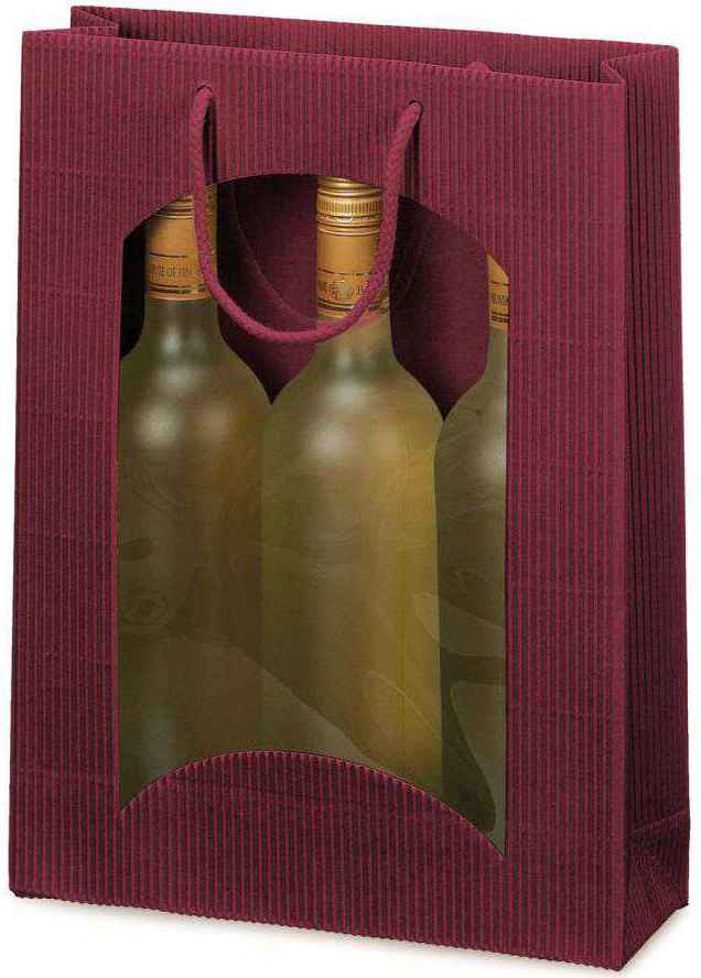 Geschenktüten offene Welle mit Fenster 3er Wein/Sekt Bordeaux