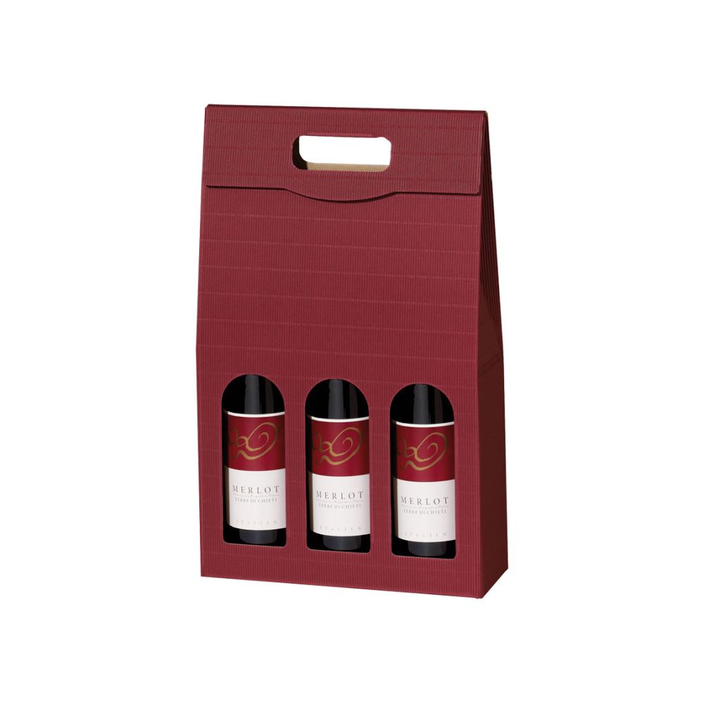 Geschenktüten offene Welle, Griff und Fenster, 276 x 90 x 445 mm, bordeaux
