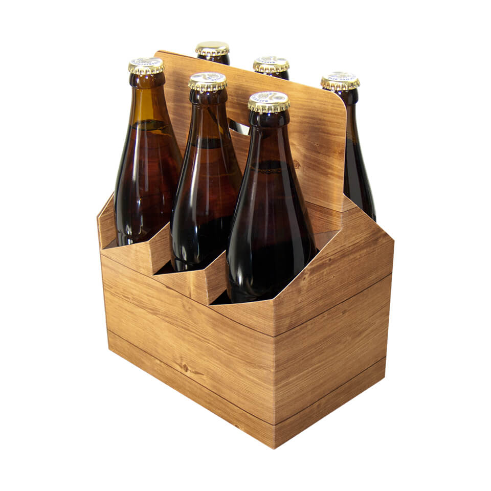 Bierträger 0,5 l Sixpack mit neutralem Druck, Holzkiste