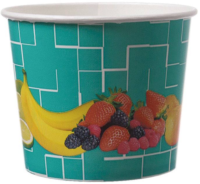 Runder Papp Eisbecher (Motiv Früchte) 500 ml (Höhe 84 mm, Öffnung 105 mm)