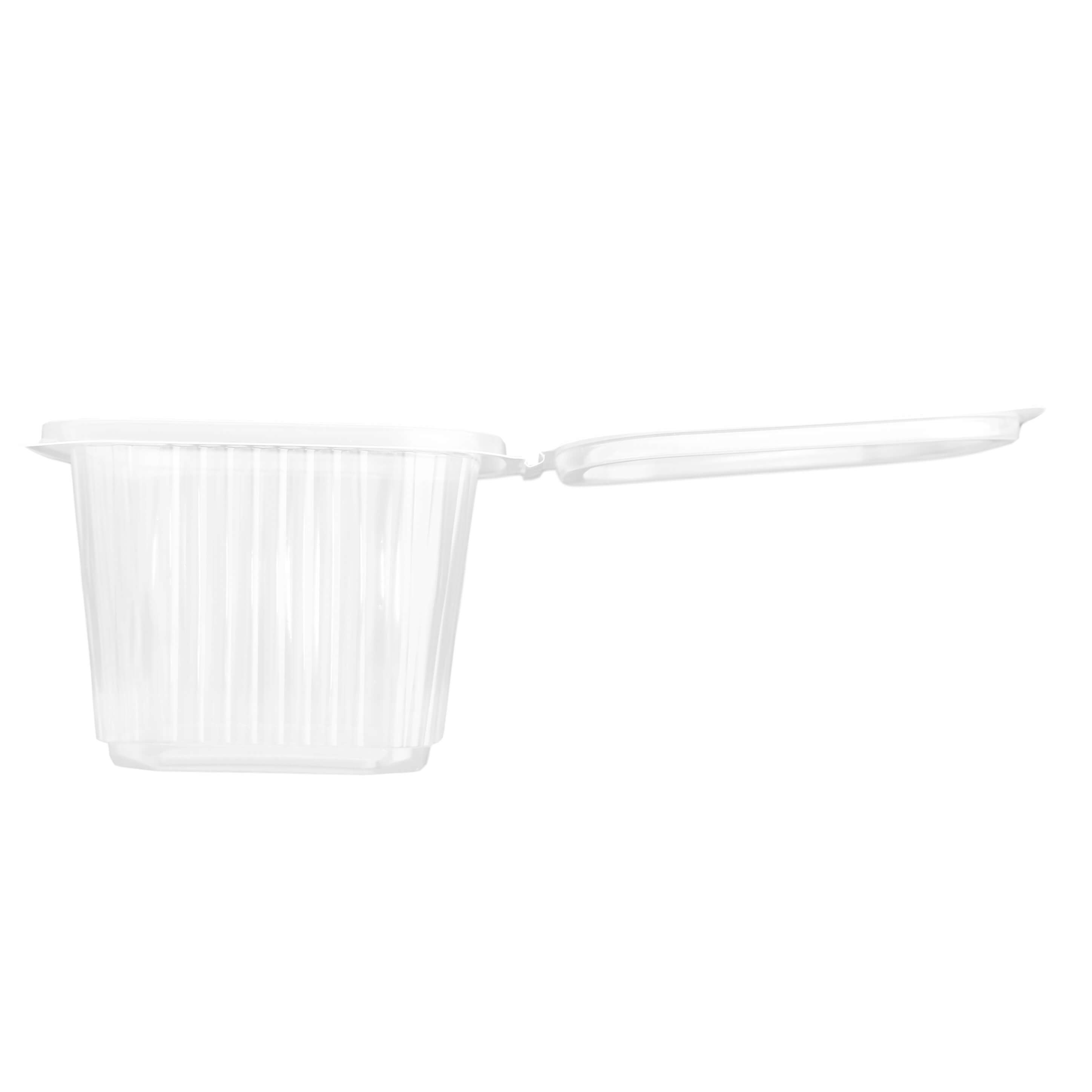 transparenter eckiger Feinkostbecher PP mit Klappdeckel 500 ml (127 x 105 x 82 mm)