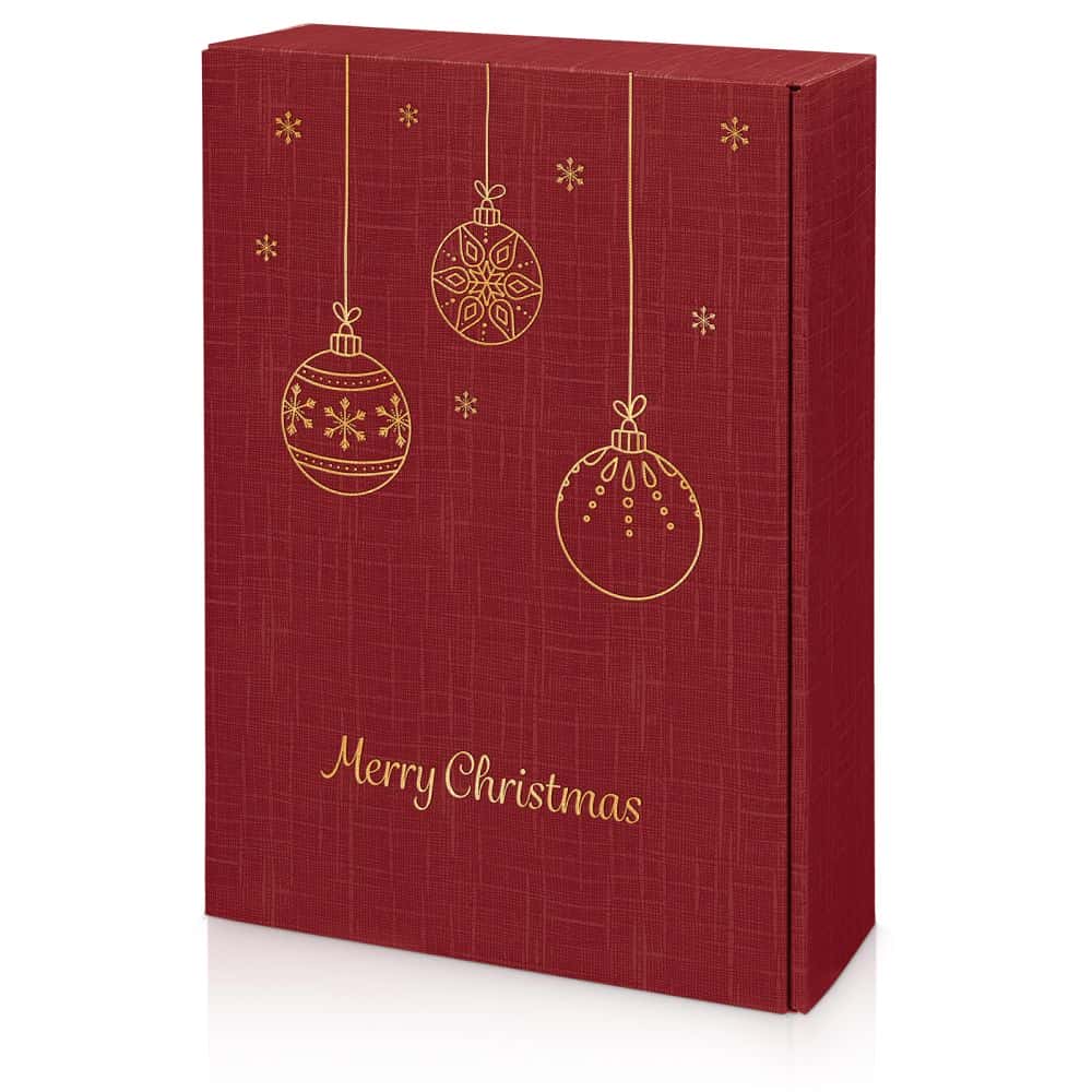 Geschenkbox Strukturprägung bordeaux "Goldkugeln" 3er Wein/Sekt