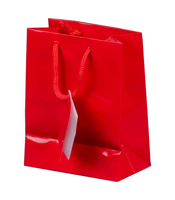 Präsent-Tragetasche Hochglanz mit Kordel und Karte, 180 x 100 x 227 mm, rot