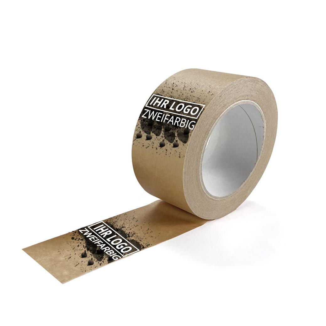 Papierklebeband braun, individuell bedruckt, Naturkautschuk, 50 mm x 50 m, 90 µ, 2-farbig