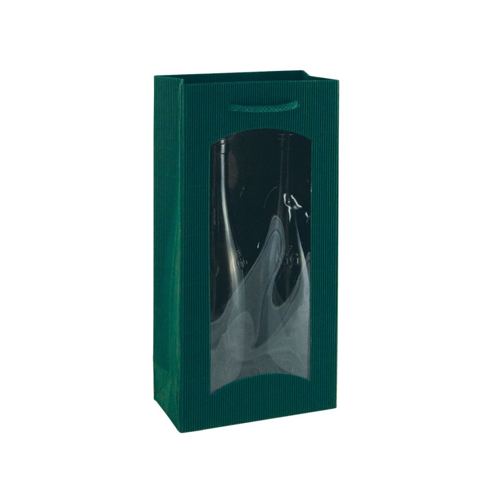 Geschenktüten offene Welle, Kordel und Folienfenster, 170 x 85 x 360 mm, grün