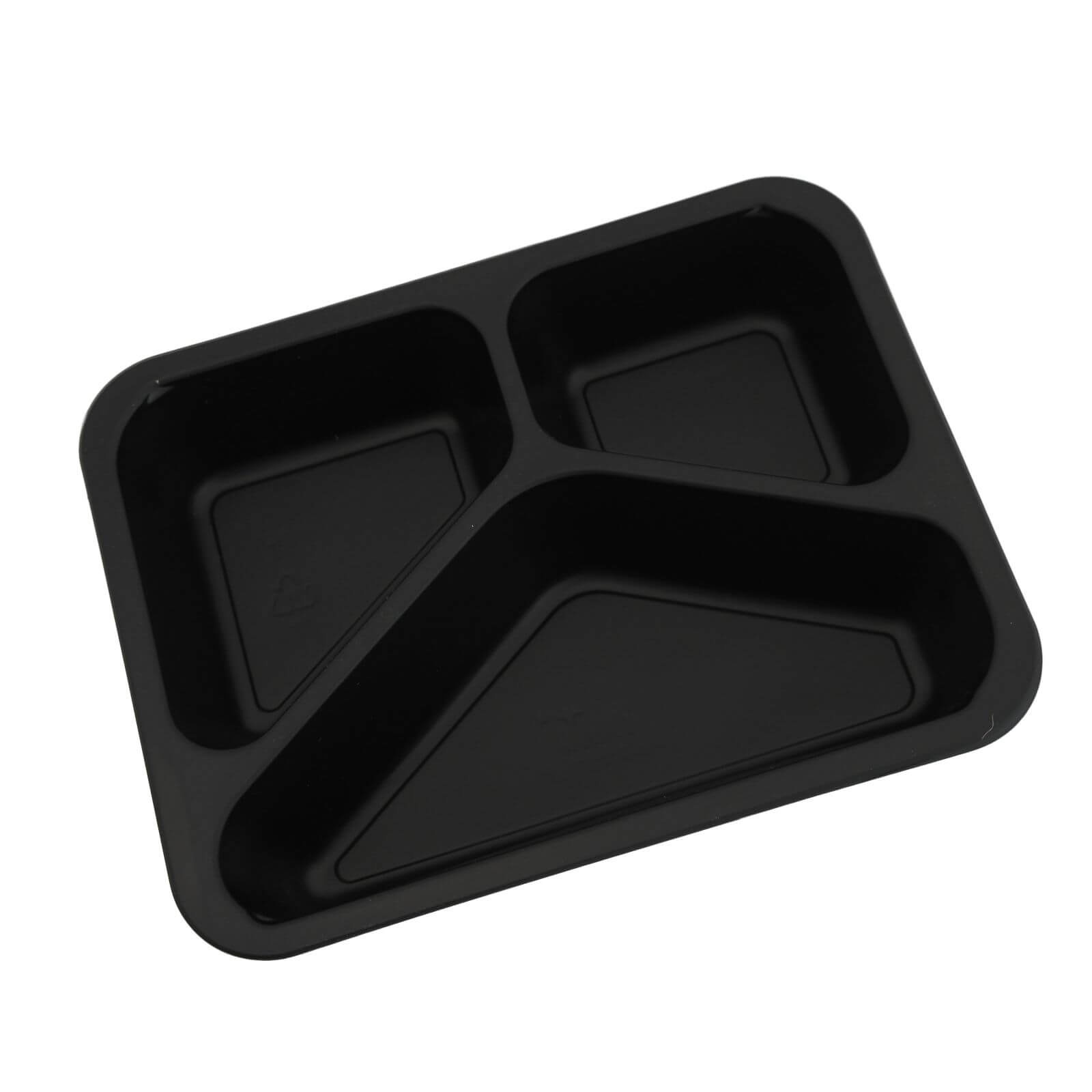 Siegelschale PP schwarz, (Caterline) 3-geteilt 227 x 178 x 40 mm (445/280/205 ml)