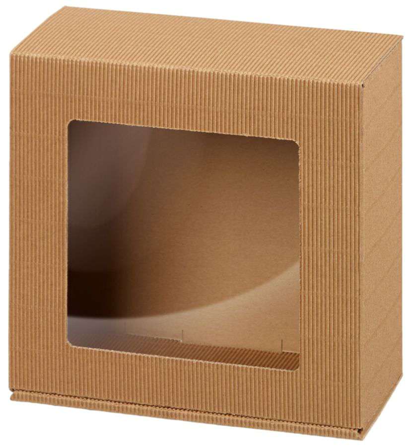 Geschenkbox Allrounder offene Welle mit Folienfenster 200 x 200 x 100 mm braun