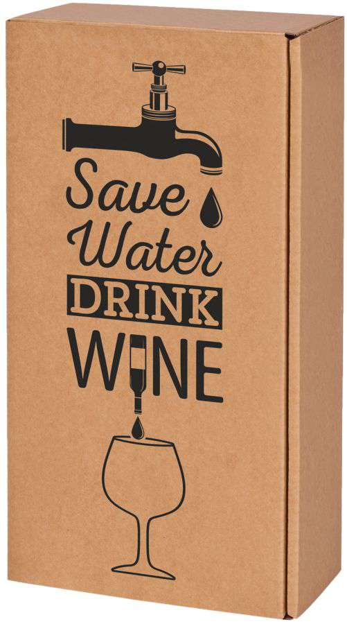 Geschenkbox Natur "Wine" 2er Wein/Sekt "Save Water drink Wine"