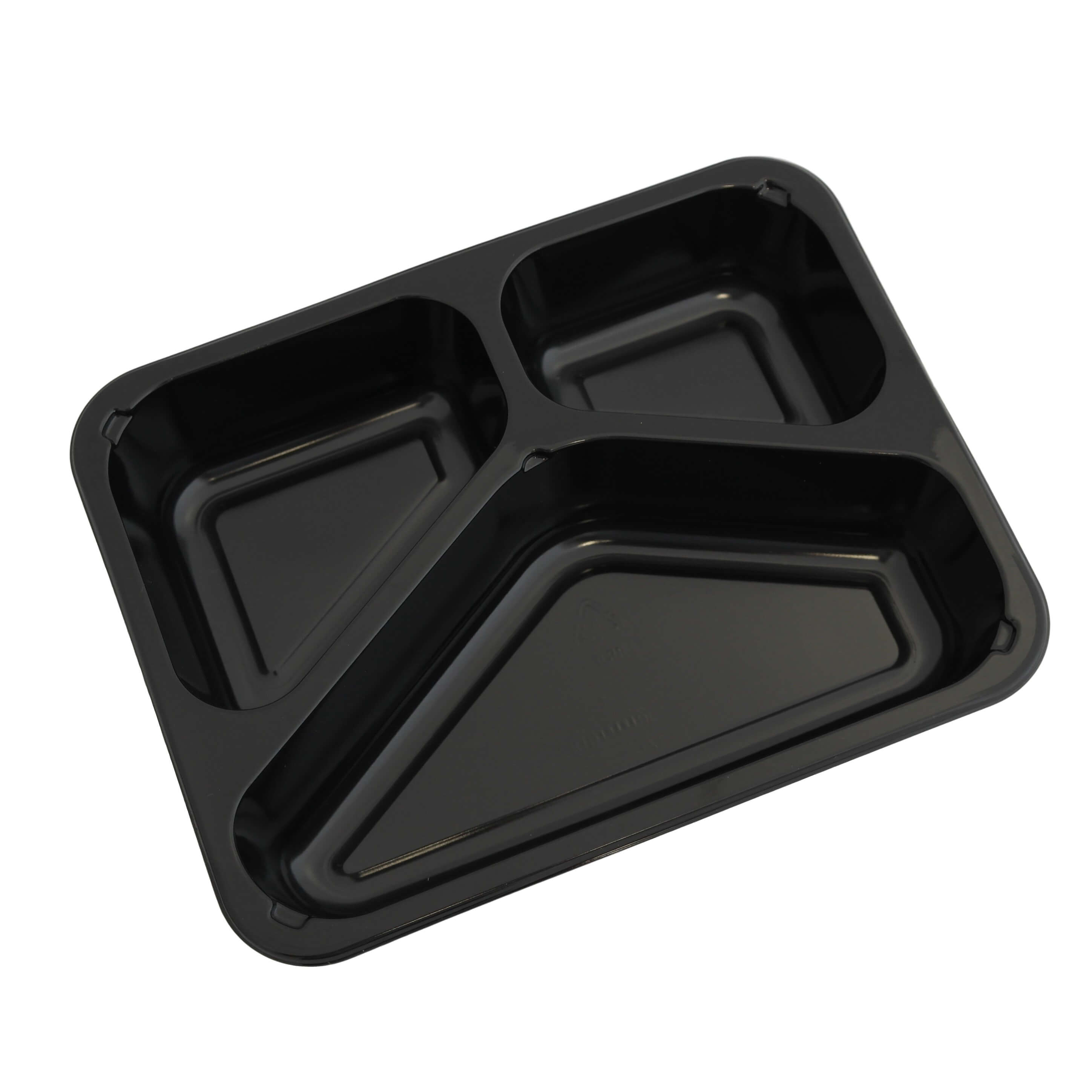 Siegelschale C-PET schwarz, 3-geteilt 225 x 175 x 43 mm (525/275/205 ml)
