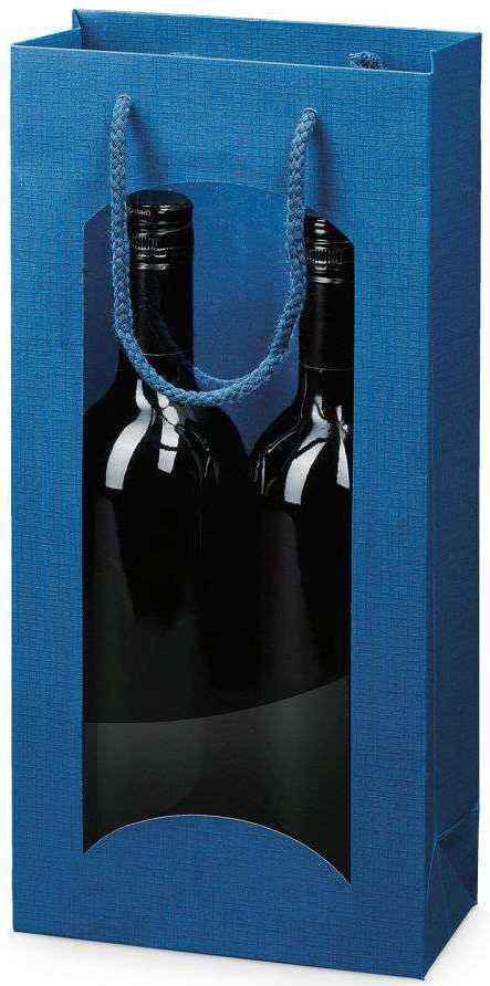 Geschenktüten Strukturprägung mit Fenster 2er Wein/Sekt Dunkelblau