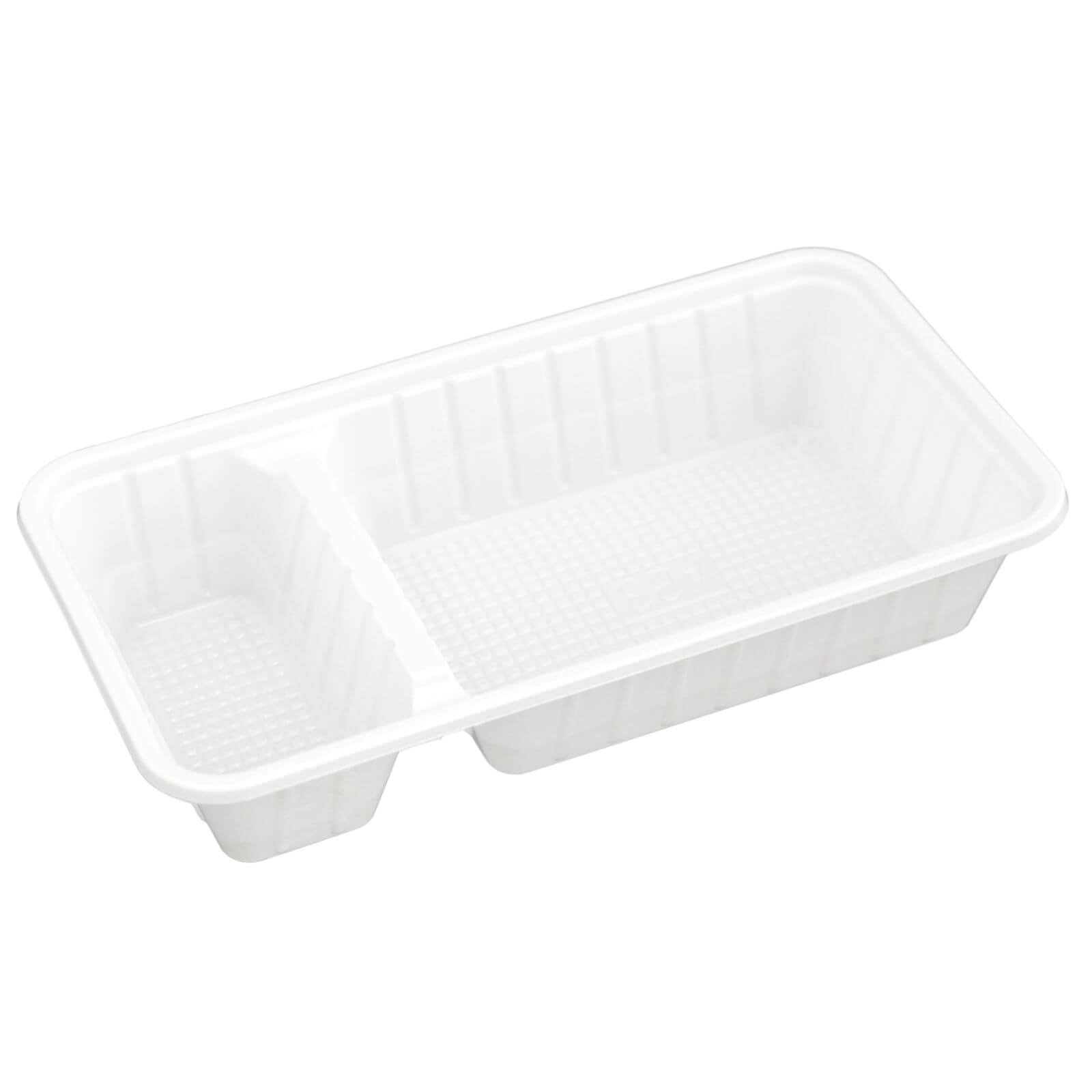 weiße Kunststoff-Imbissschale 2-geteilt PS 165 x 95 x 33 mm (ca. 275 + 50 ml)