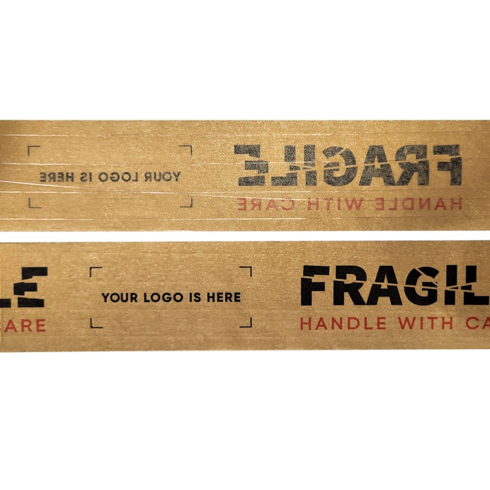 Papierklebeband fadenverstärkt braun, individuell bedruckt, Hot-Melt, 50 mm x 50 m, 90 µ, 3-farbig