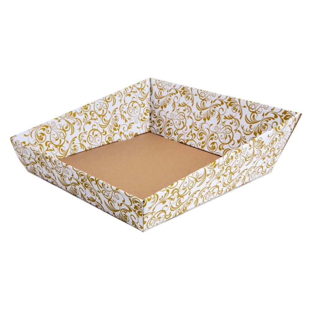 Präsentkorb quadratisch 260 x 260 mm Weiß-Gold